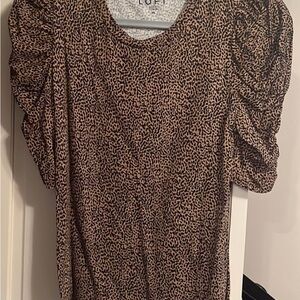 LOFT Animal Print Ruched Sleeve Blouse